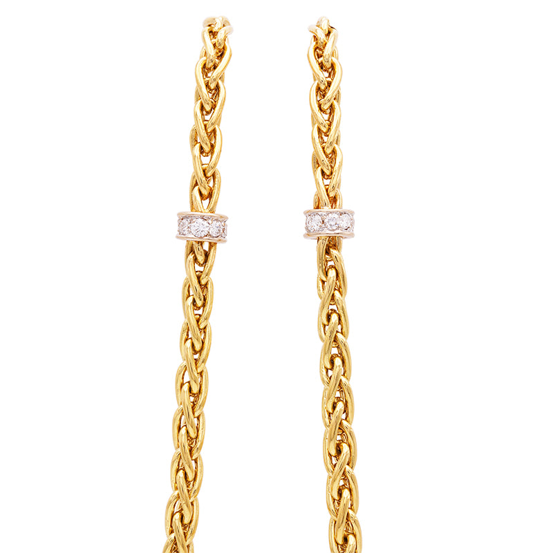 18 Carat Yellow Gold Heavy Diamond Spiga Chain
