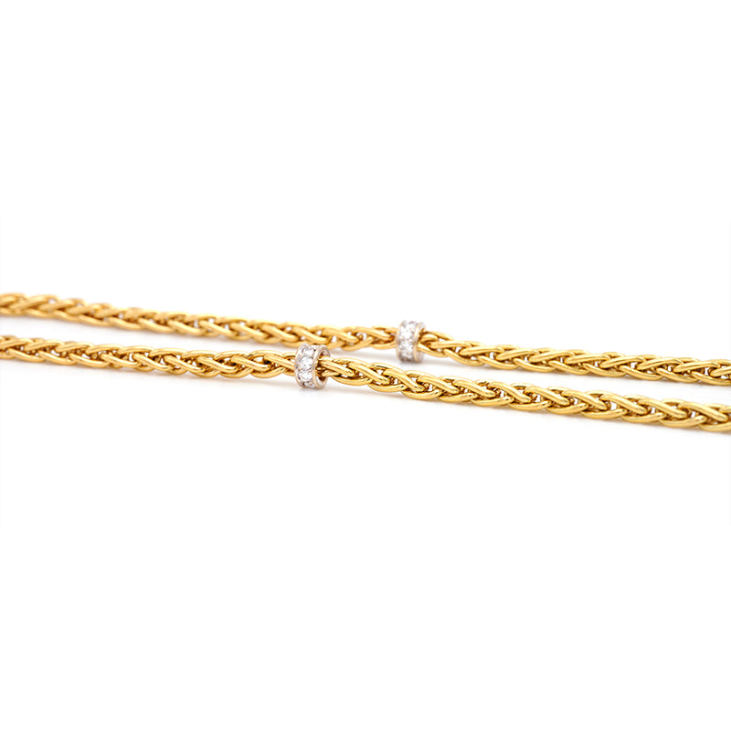 18 Carat Yellow Gold Heavy Diamond Spiga Chain