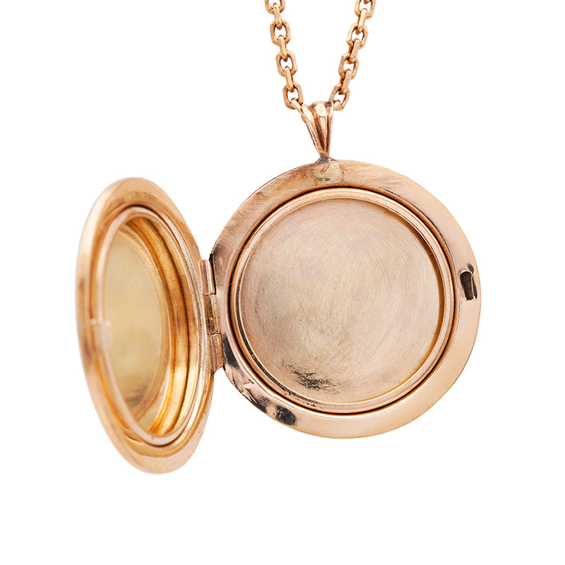 9 Carat Yellow Gold Floral Engraved Round Locket on Diamond Cut Trace Chain