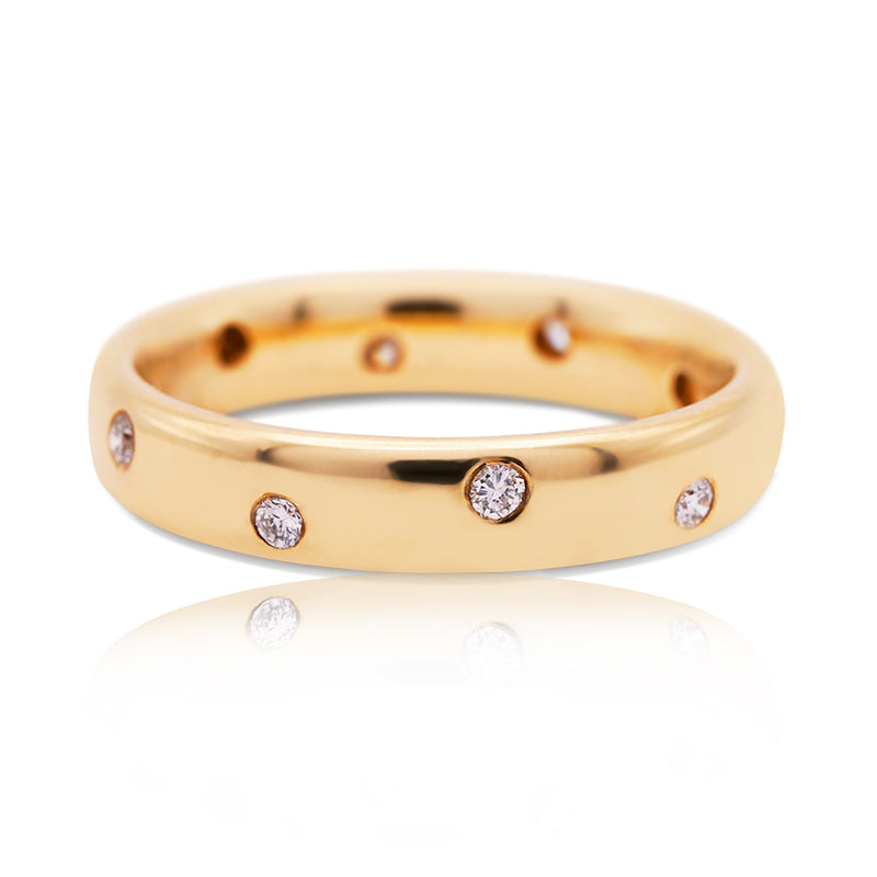 9 Carat Yellow Gold Diamond Scattered Band – Rub Over Set Brilliant Cut Diamonds, 0.15ct Total