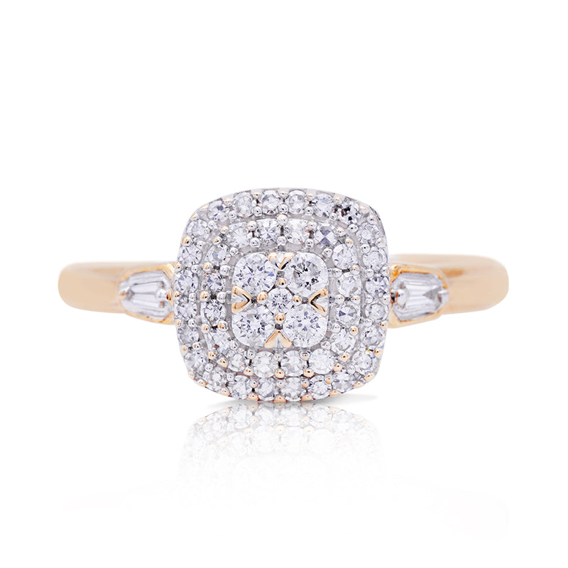 9 Carat Yellow Gold Diamond Cluster Ring