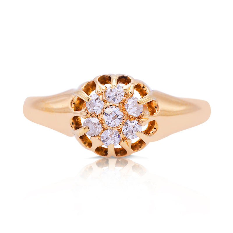 18 Carat Yellow Gold Old Cut Diamond Cluster Ring