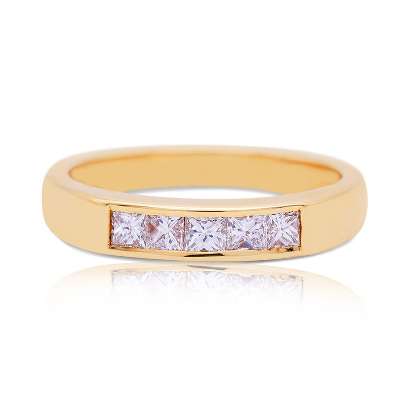 18 Carat Yellow Gold 5 Stone Princess Cut Diamond Ring