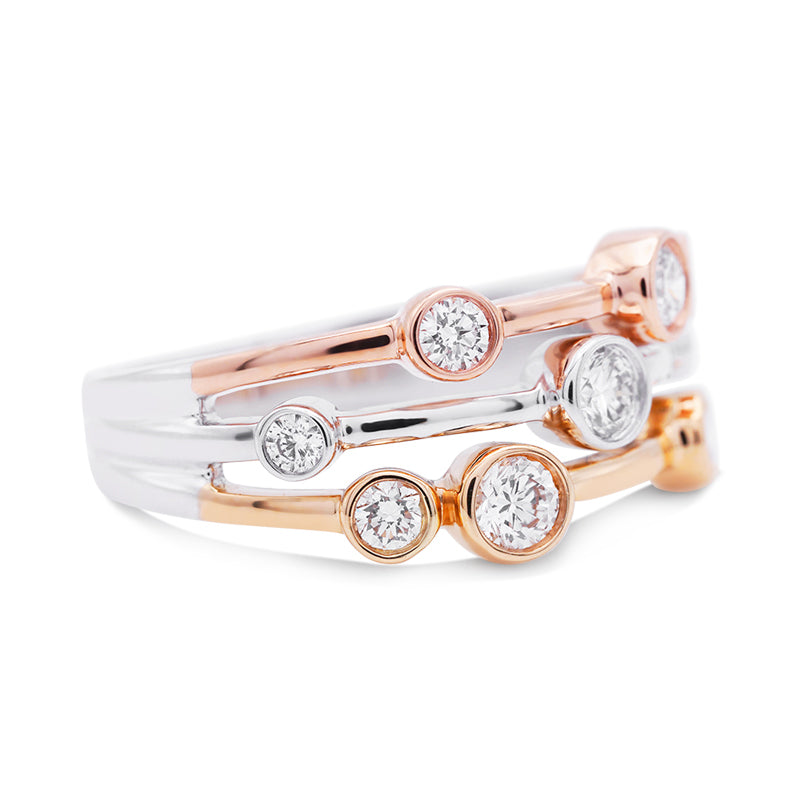 18 Carat White, Yellow & Rose Gold Diamond Raindance Ring