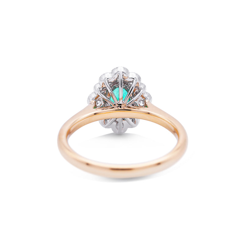 18 Carat White & Yellow Gold Emerald and Diamond Halo Ring