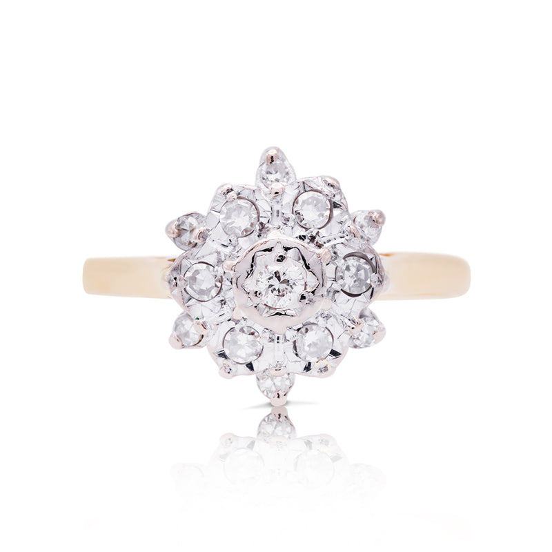 18 Carat Yellow Gold Diamond Cluster Ring