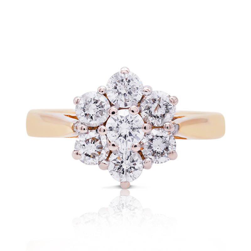 18 Carat Yellow Gold Diamond Cluster Ring