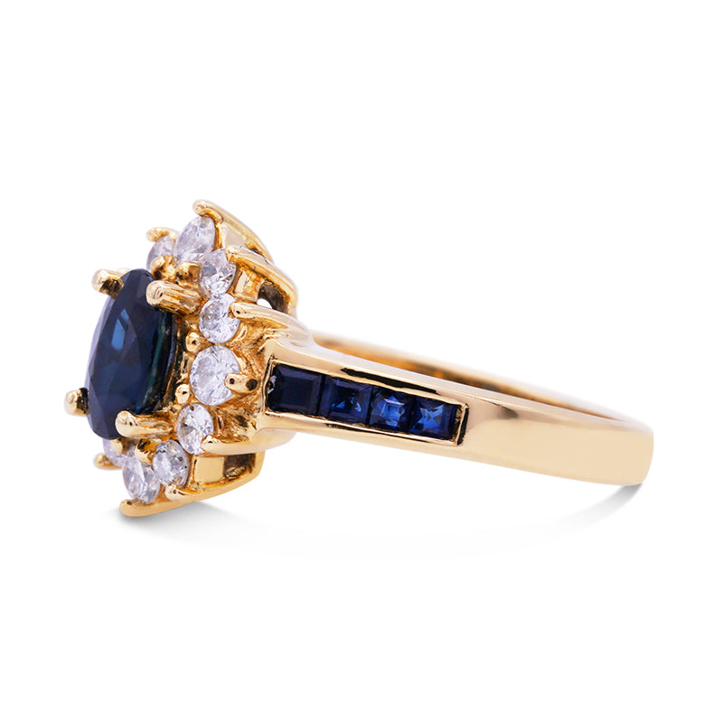 18 Carat Yellow Gold Sapphire and Diamond Cluster Ring