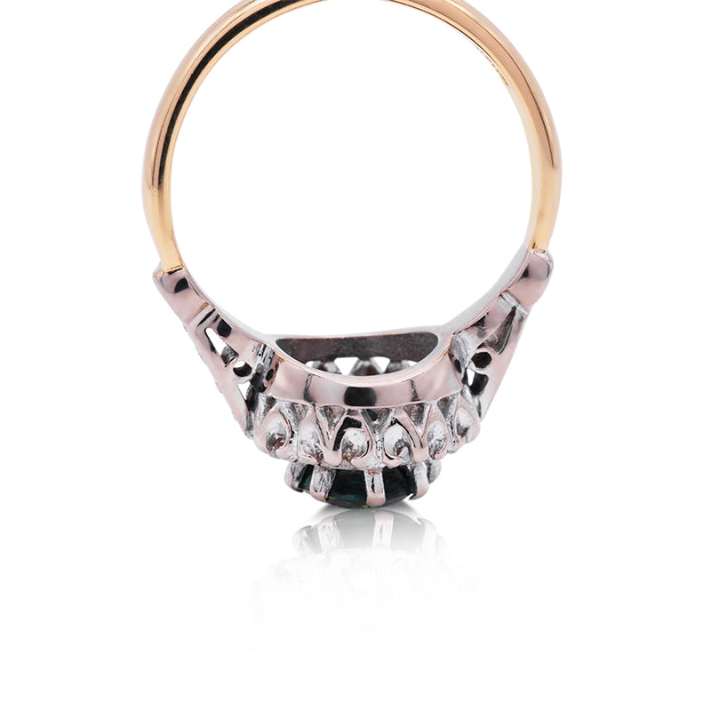 18 Carat Yellow Gold Teal Sapphire Halo Ring