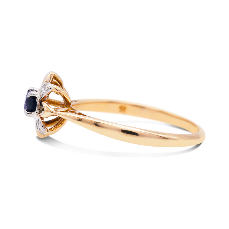 18 Carat Yellow Gold Sapphire and Diamond Flower Ring