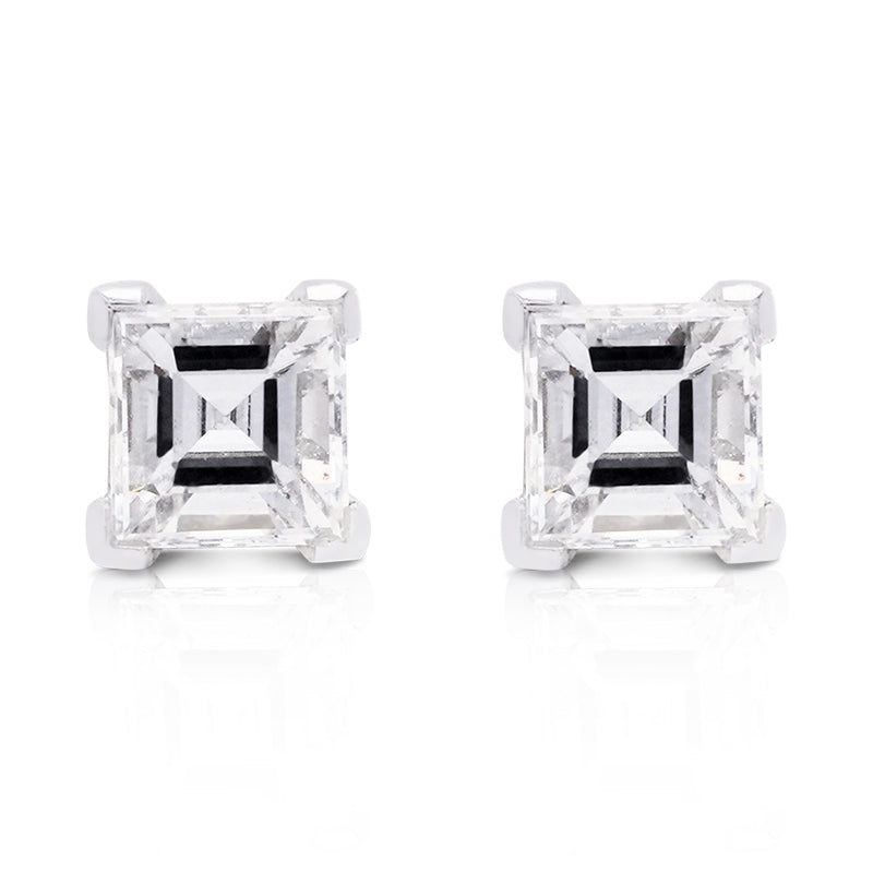 18 Carat White Gold Square Step Cut Diamond Earrings