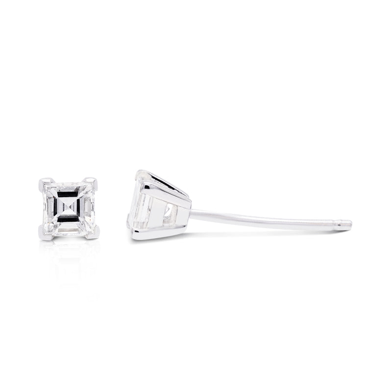 18 Carat White Gold Square Step Cut Diamond Earrings