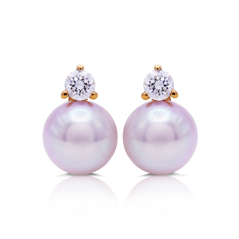 18 Carat Yellow Gold Pearl and Diamond Stud Earrings