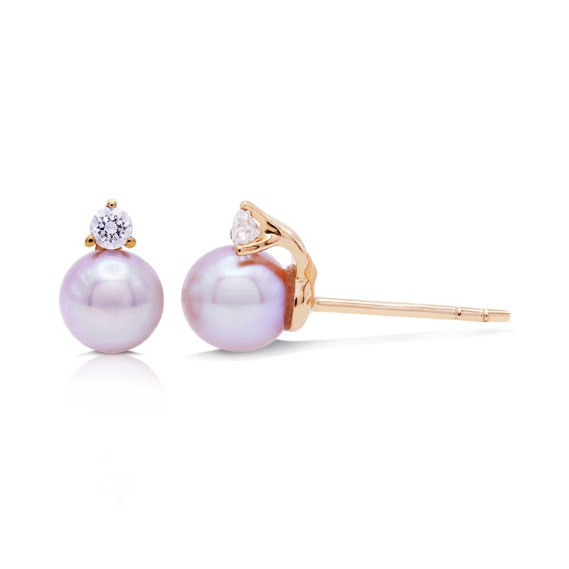 18 Carat Yellow Gold Pearl and Diamond Stud Earrings