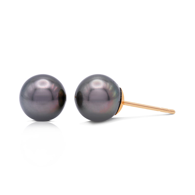 18 Carat Yellow Gold Tahitian Pearl Stud Earrings