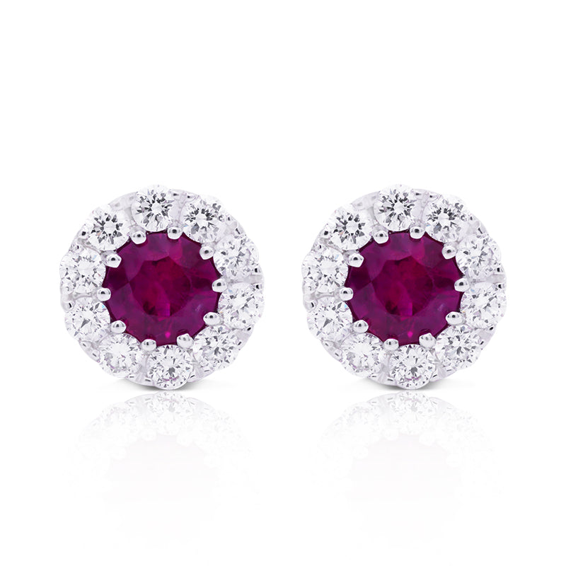18 Carat White Gold Ruby and Diamond Stud Earrings