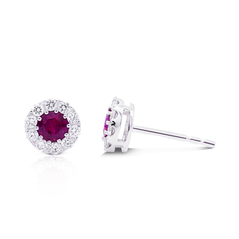 18 Carat White Gold Ruby and Diamond Stud Earrings