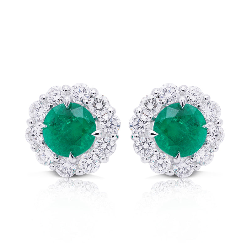 18 Carat White Gold Emerald and Diamond Stud Earrings