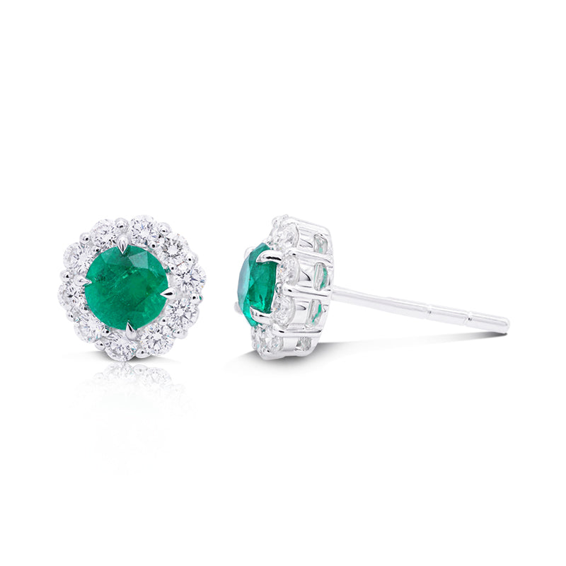 18 Carat White Gold Emerald and Diamond Stud Earrings