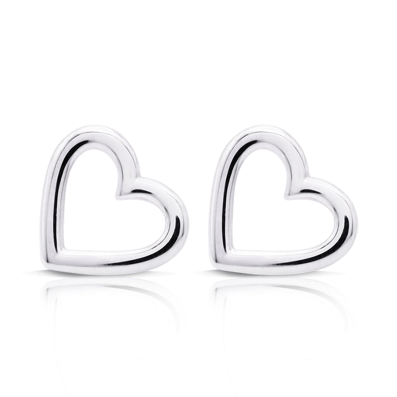 9 Carat White Gold Open Heart Stud Earrings