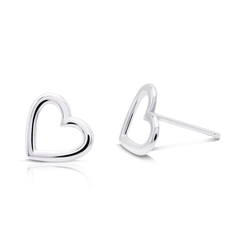 9 Carat White Gold Open Heart Stud Earrings