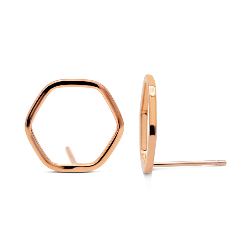 9 Carat Yellow Gold Hexagonal Stud Earrings