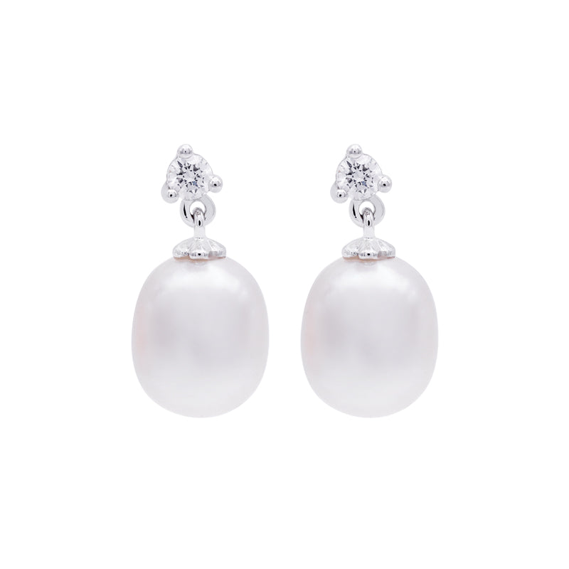 18 Carat White Gold Pearl and Diamond Drop Earrings