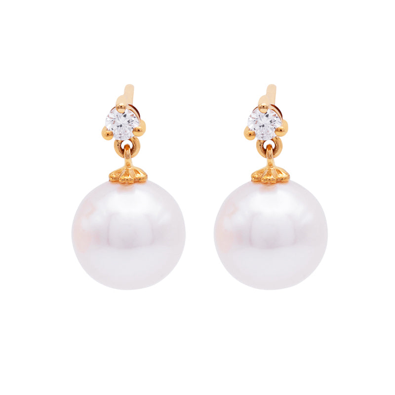 18 Carat Yellow Gold Pearl and Diamond Drop Earrings