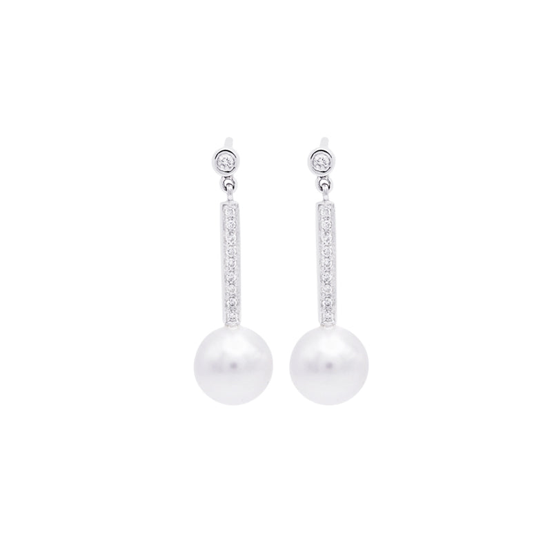 18 Carat White Gold Pearl and Diamond Drop Earrings