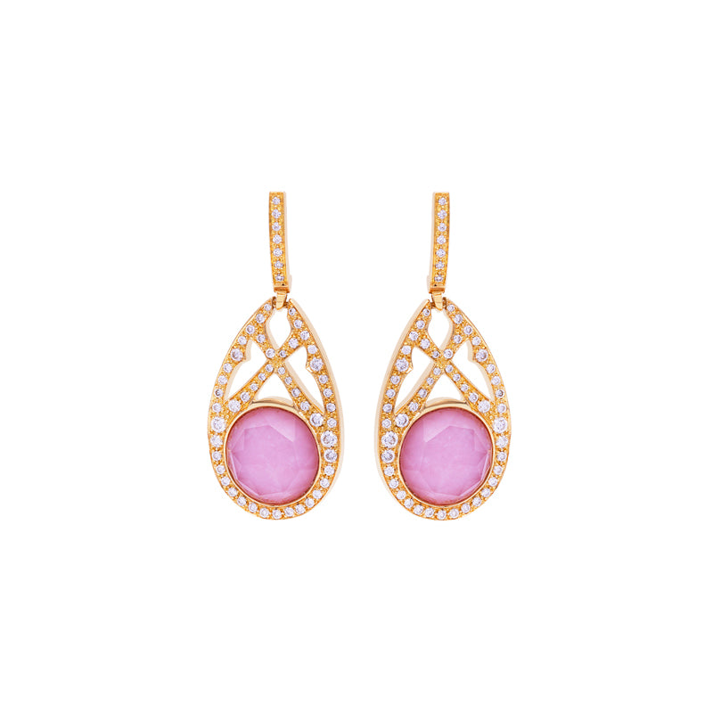 18 Carat Yellow Gold Stephen Webster Rose Quartz and Diamond Earrings