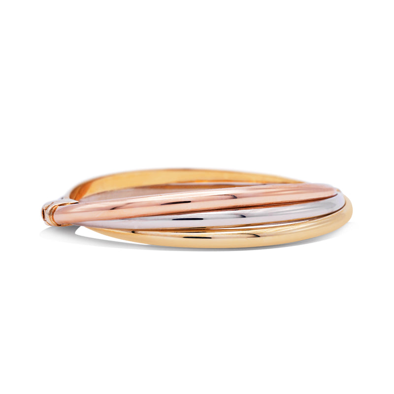 9 Carat Yellow, White and Rose Gold Russian Bangle