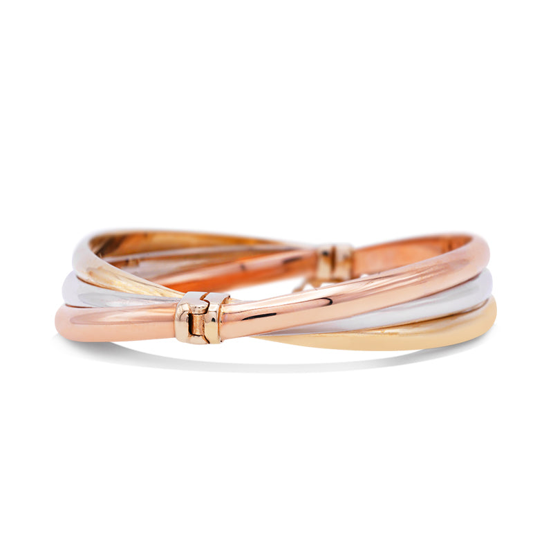 9 Carat Yellow, White and Rose Gold Russian Bangle