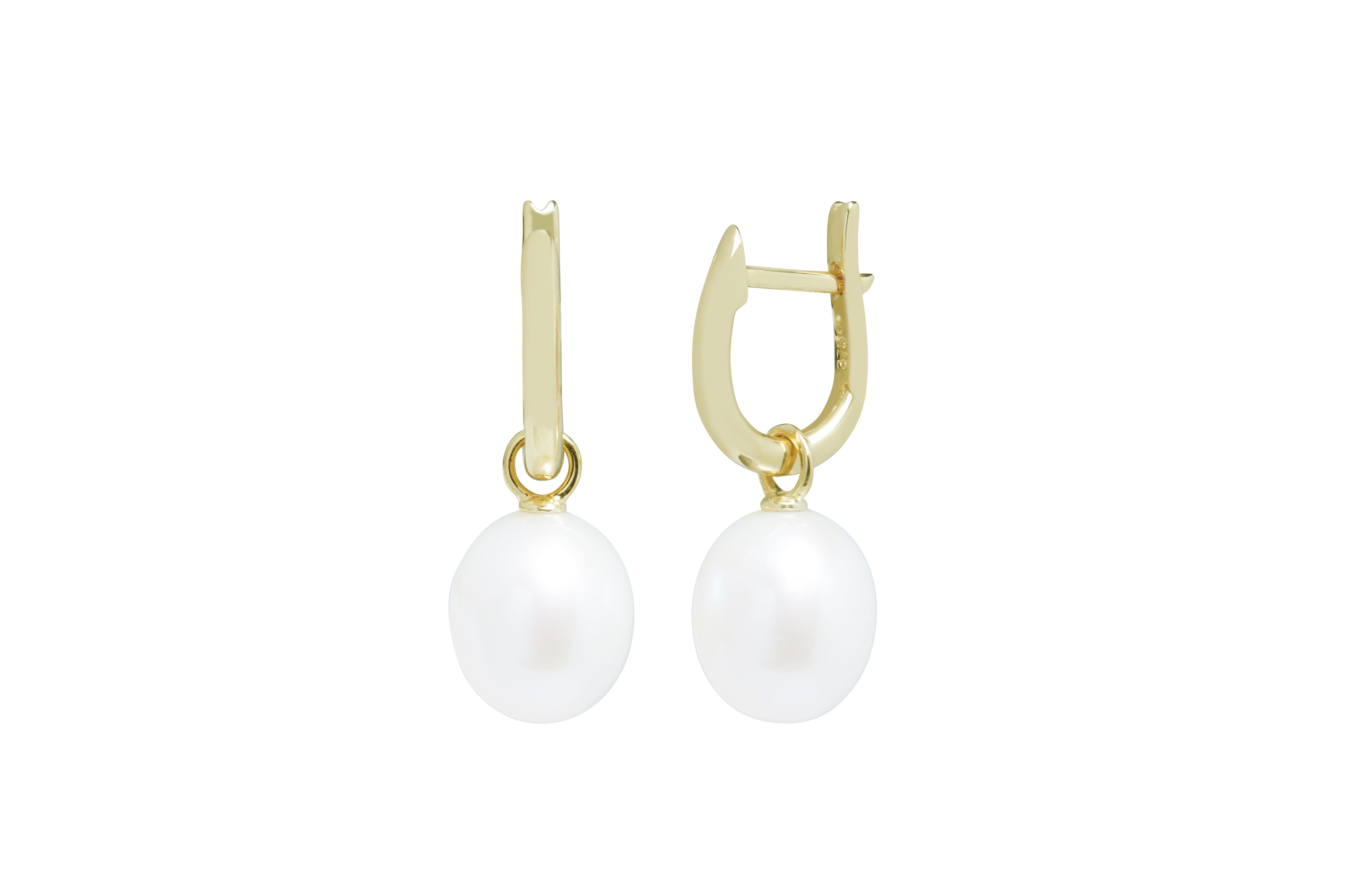 9ct Gold Cultured Pearl Drop Hoop Earrings