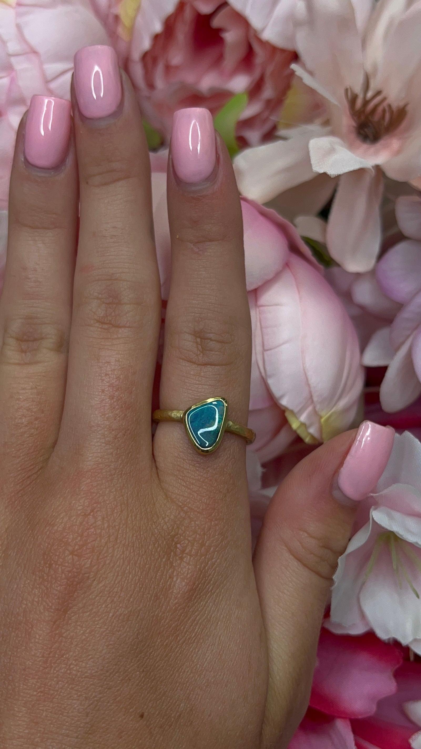18 Carat Yellow Gold Blue Opal Ring