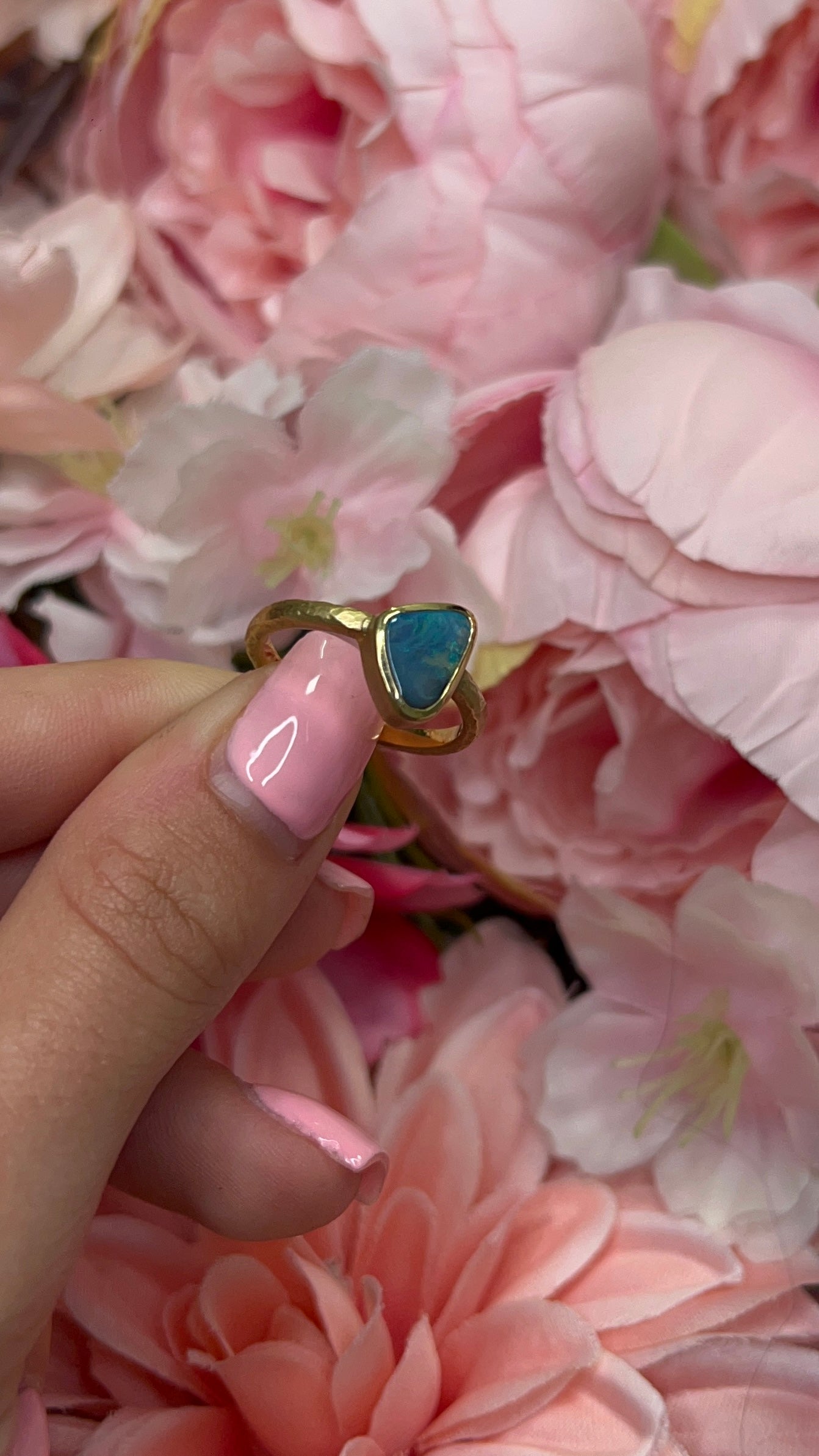 18 Carat Yellow Gold Blue Opal Ring