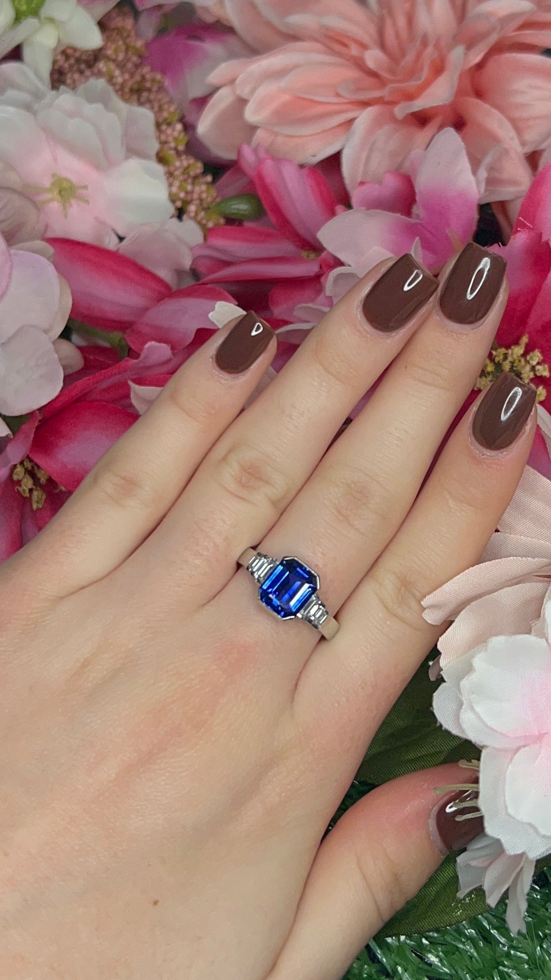 Platinum Sapphire and Diamond Ring