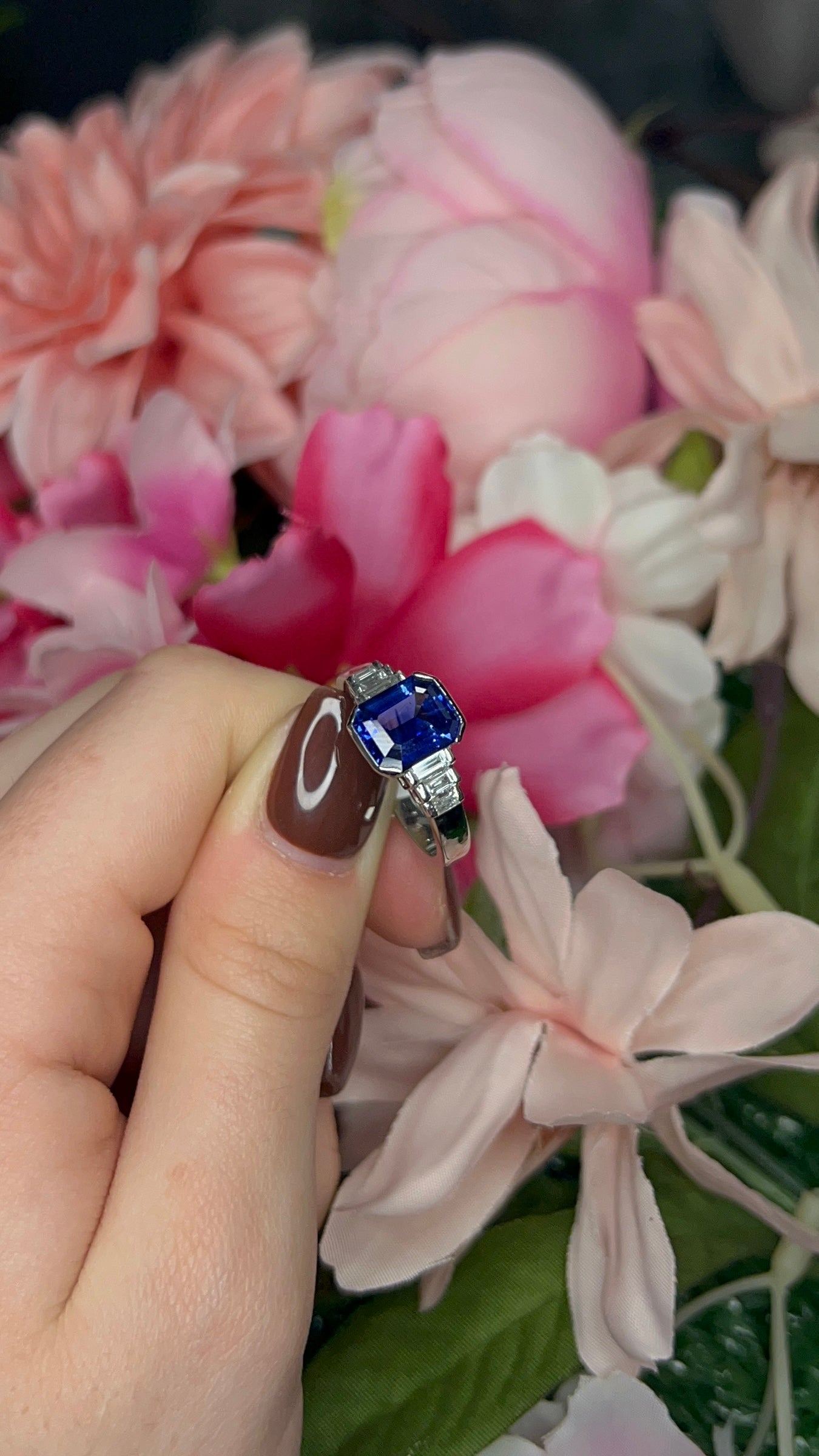 Platinum Sapphire and Diamond Ring