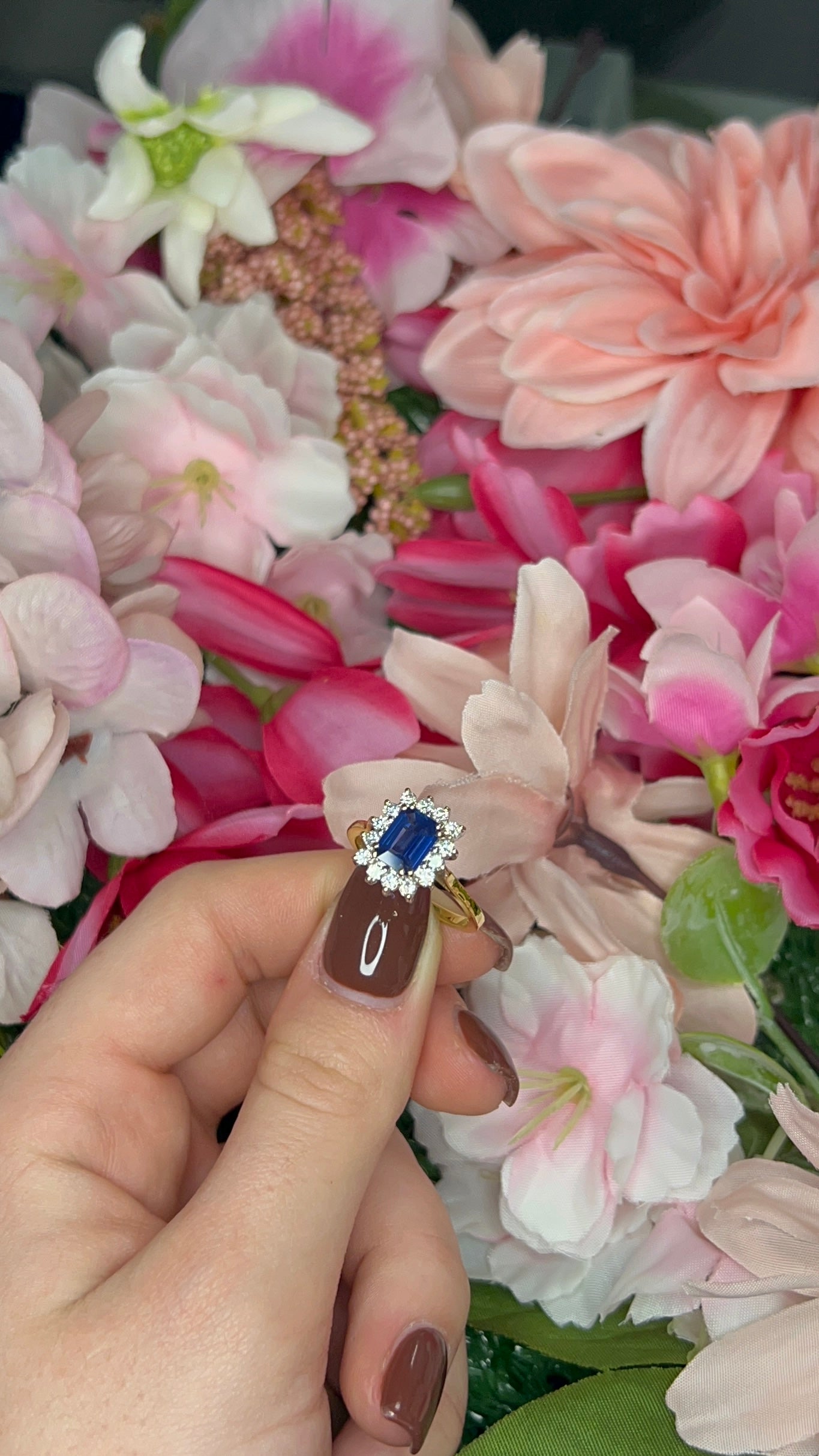18 Carat Yellow & White Gold Sapphire & Diamond Cluster Ring