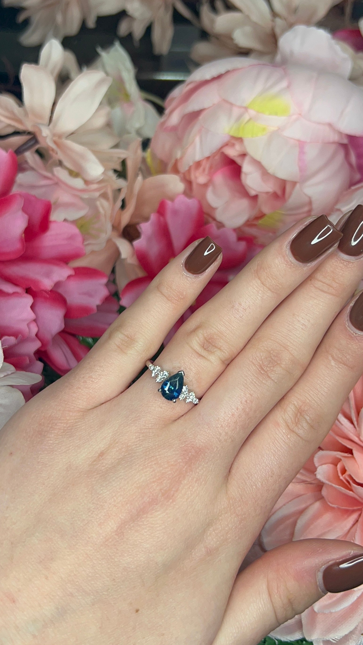 Platinum Teal Sapphire and Diamond Ring
