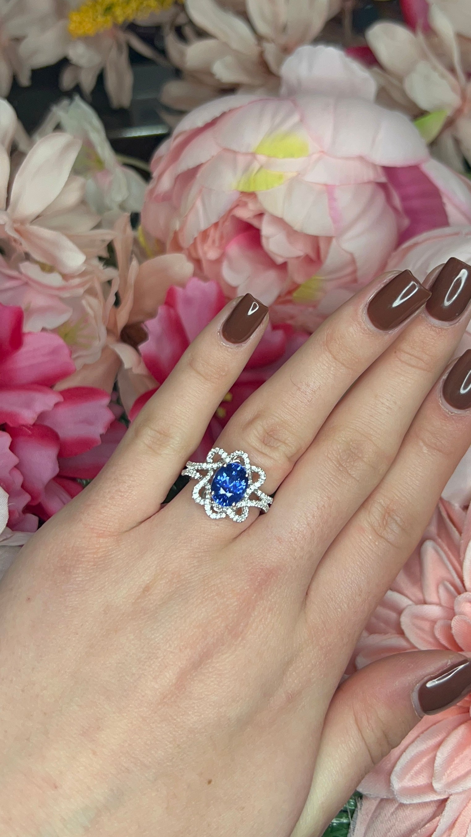 18 Carat White Gold Floral Sapphire & Diamond Dress Ring