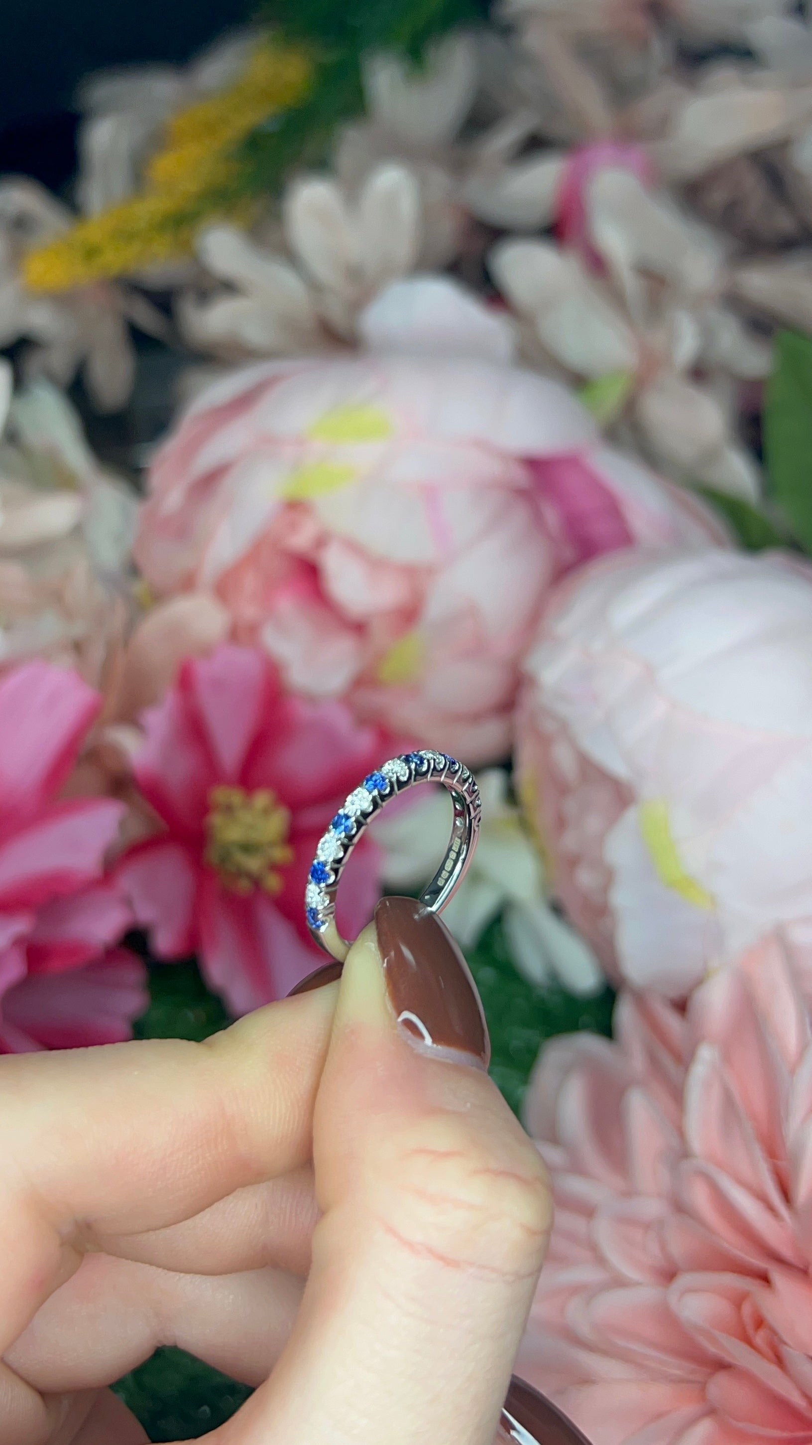 18 Carat White Gold Sapphire & Diamond Half Eternity Ring