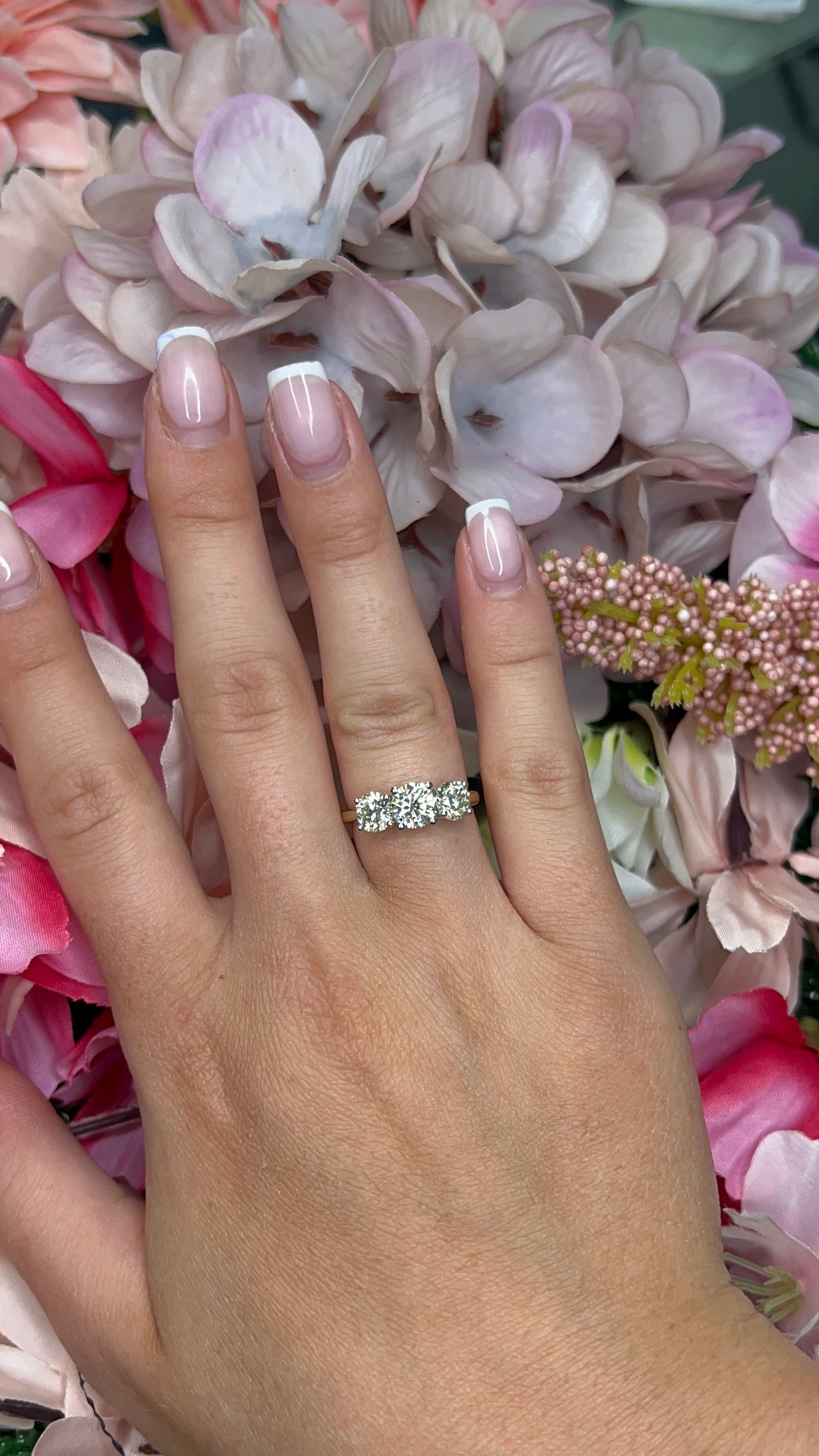 18 Carat Yellow Gold Three Stone Diamond Ring, 2.06ct