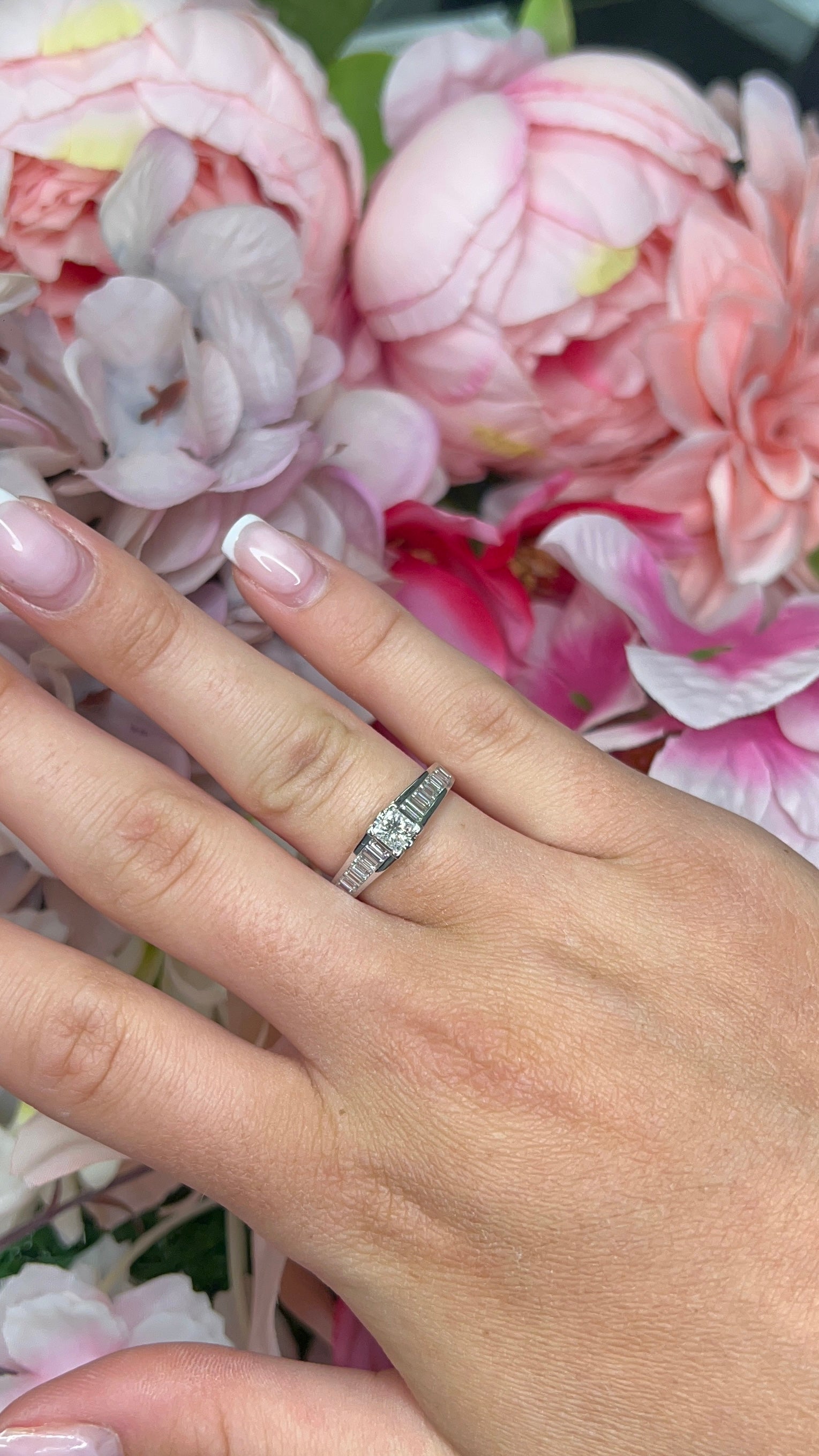 18 Carat White Gold Princess & Baguette Cut Diamond Ring