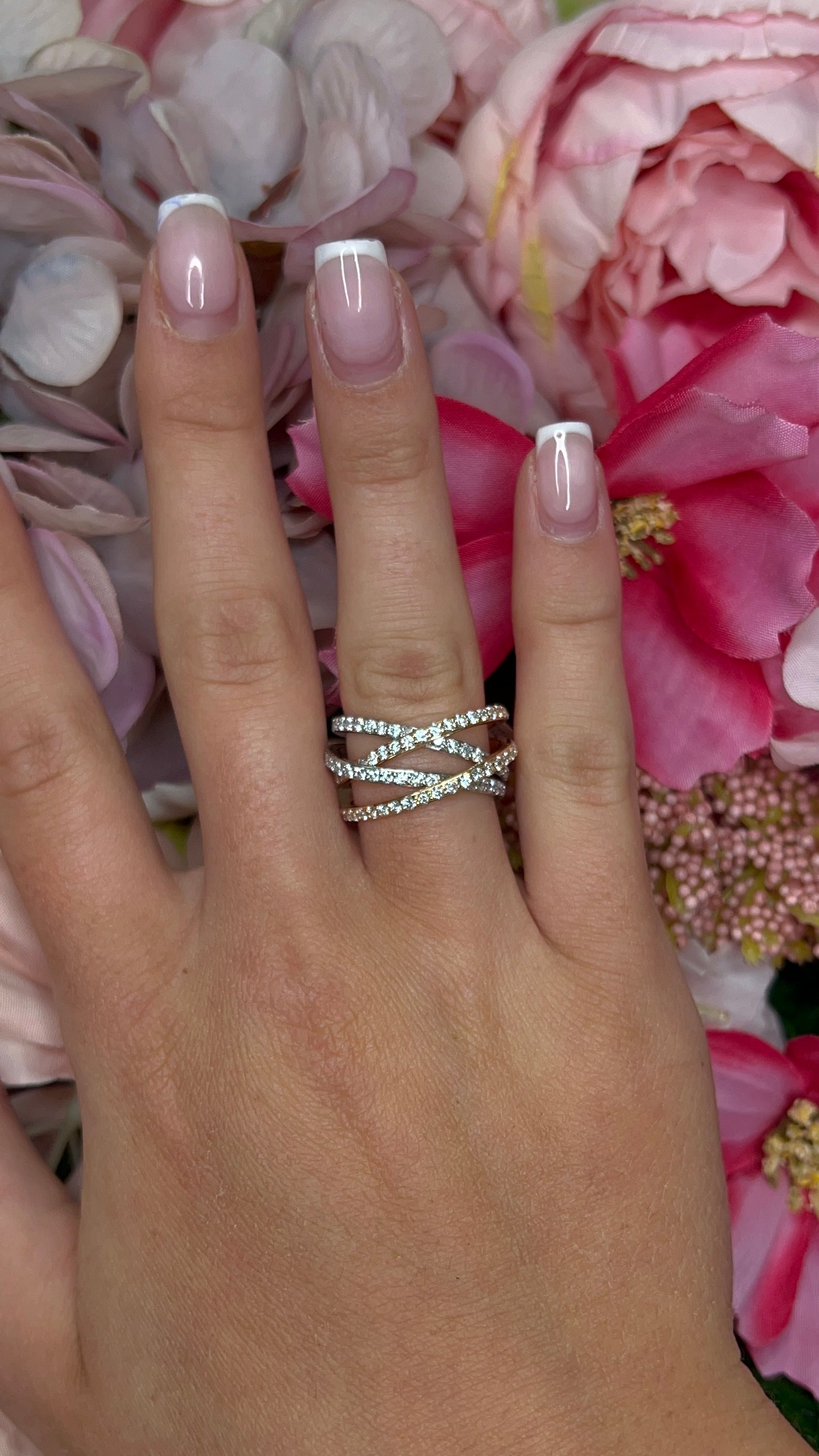 18 Carat Rose Gold and Platinum Diamond Pave Set Dress Ring