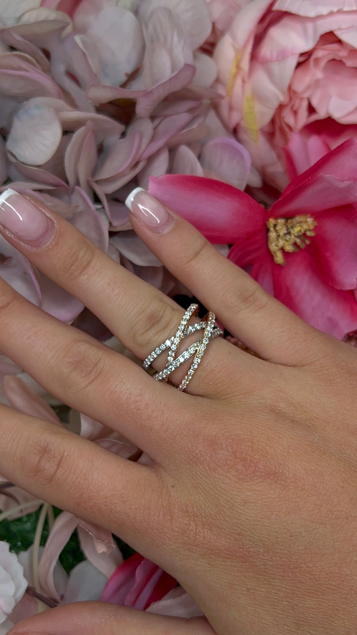 18 Carat Rose Gold and Platinum Diamond Pave Set Dress Ring