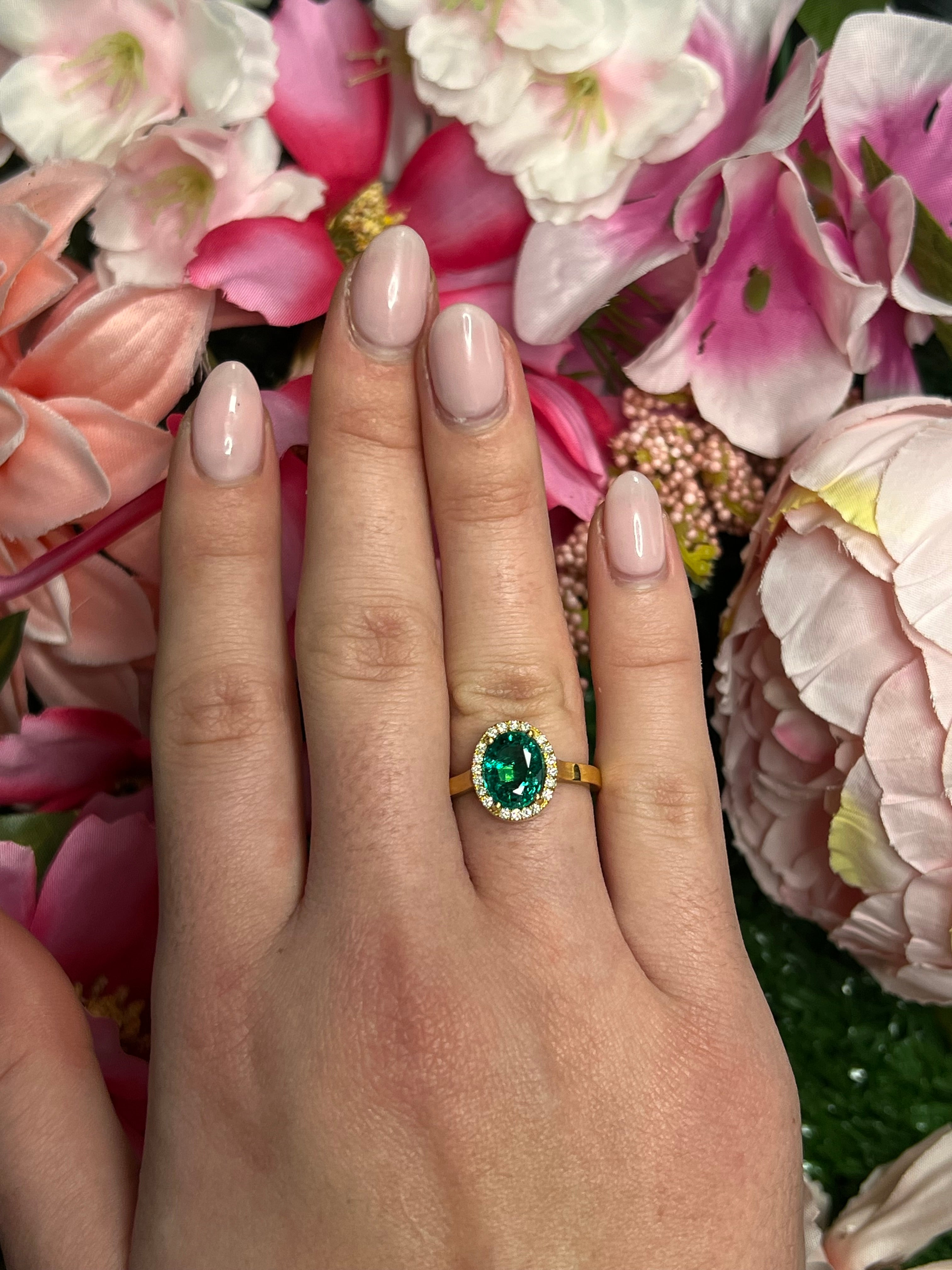 18 Carat Yellow Gold Emerald and Diamond Ring