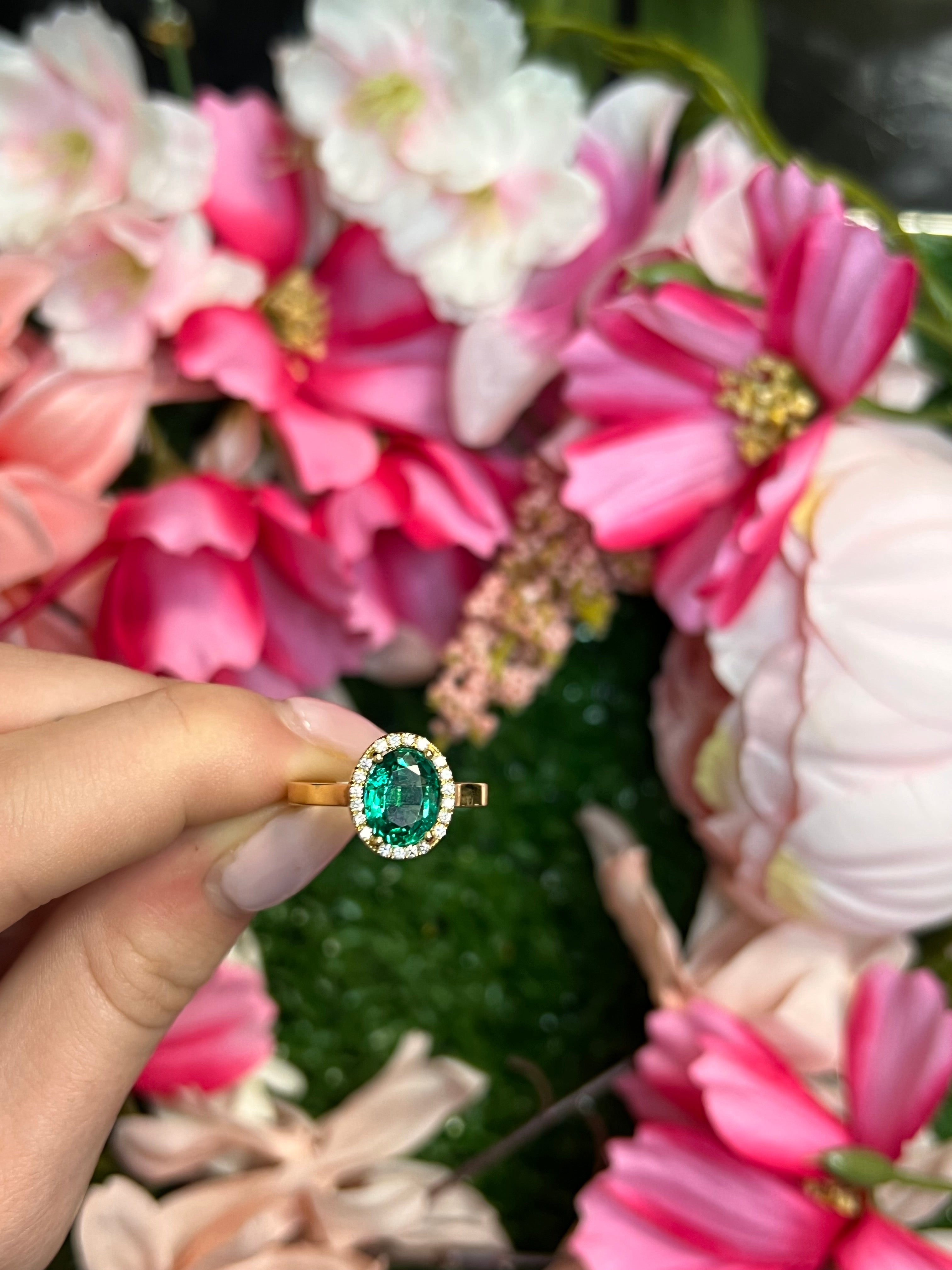 18 Carat Yellow Gold Emerald and Diamond Ring