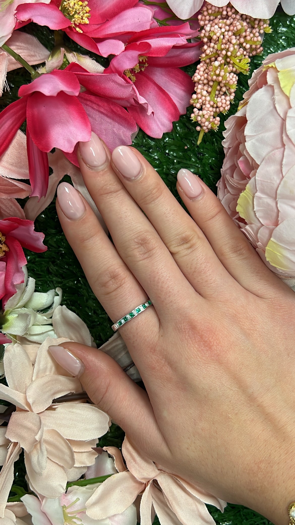 18 Carat White Gold Emerald and Diamond Half Eternity Ring