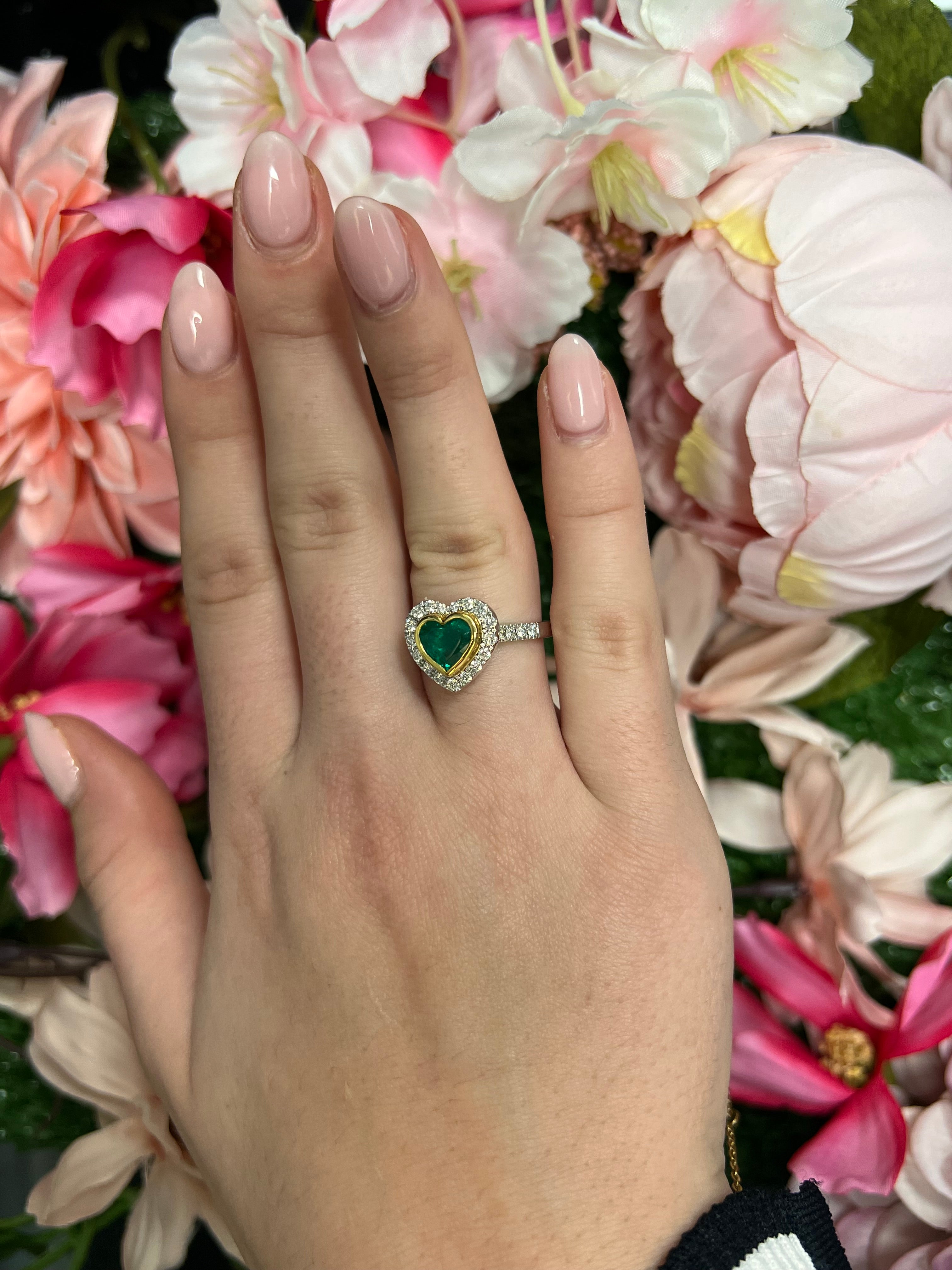 18 Carat White & Yellow Gold Emerald & Diamond Ring