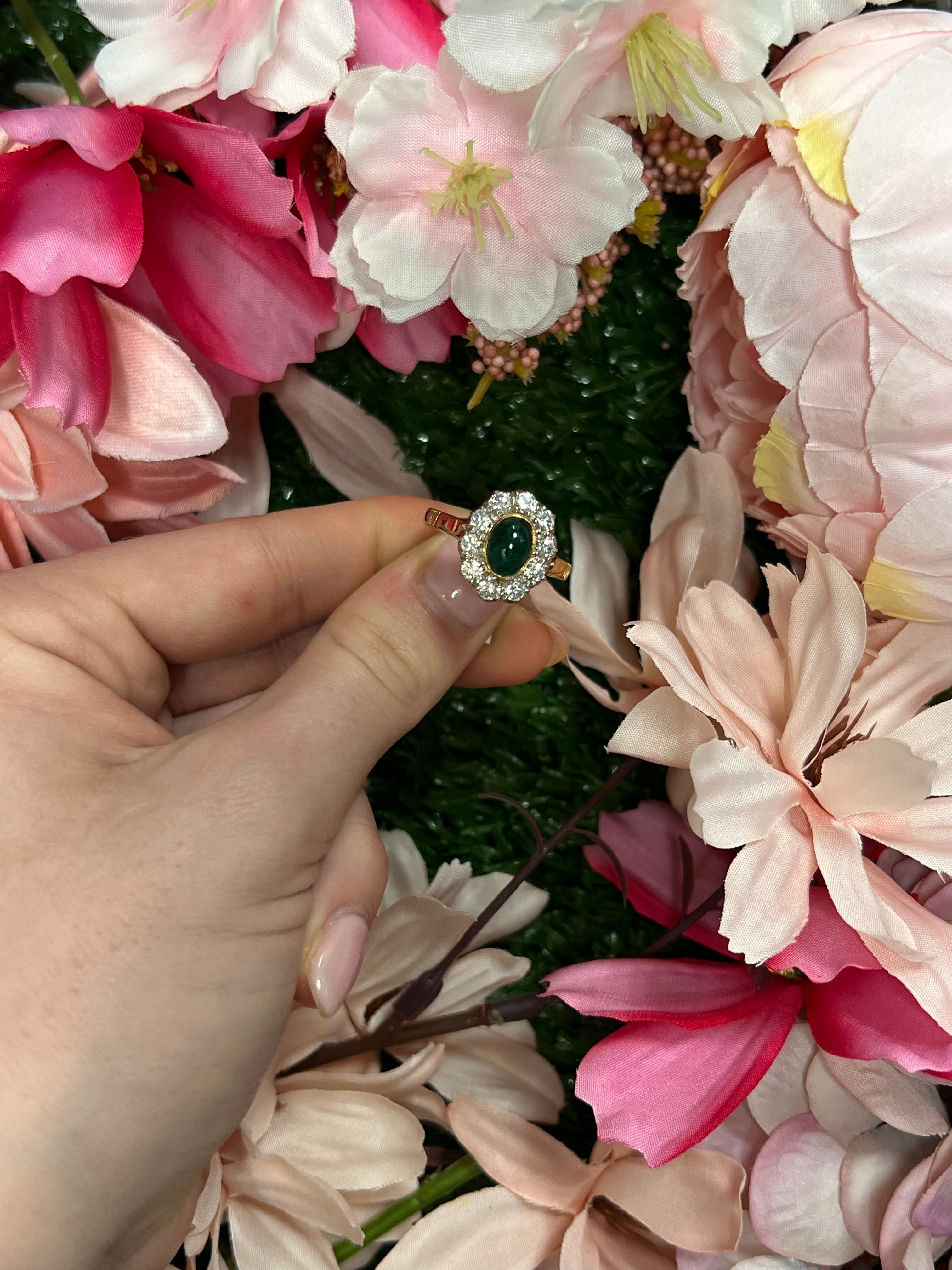 18 Carat Yellow Gold Emerald & Diamond Cluster Ring
